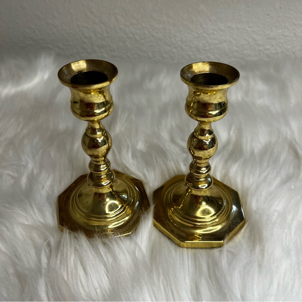 FORGED IN BALDWIN AMERICA Vtg Brass Candle Stick Holders